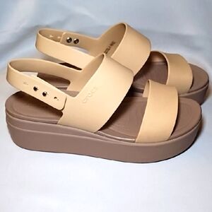 Crocs Brooklyn Beige Low Wedge Sandals
